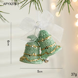 NNEDSZ Green Glitter Christmas Bell Ornaments with White Bow - Hanging Holiday Decoration 5 pieces