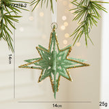 NNEDSZ Green Glitter 3D Star Ornament with Gold Accents -Hanging Christmas Decoration 5 pieces