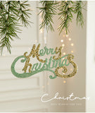 NNEDSZ Green and Gold Glitter Merry Christmas Hanging Ornament -Festive Holiday Decoration 5 pieces