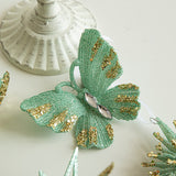 NNEDSZ Green Glitter Butterfly Christmas Ornament with Gold Accents - Hanging Holiday Decoration 5 pieces