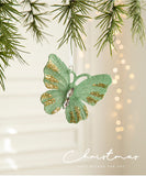 NNEDSZ Green Glitter Butterfly Christmas Ornament with Gold Accents - Hanging Holiday Decoration 5 pieces