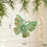 NNEDSZ Green Glitter Butterfly Christmas Ornament with Gold Accents - Hanging Holiday Decoration 5 pieces