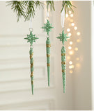 NNEDSZ Green Glitter Icicle Christmas Ornaments with Star Tops - Set of 3 Hanging Decorations（5 set in total）