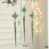 NNEDSZ Green Glitter Icicle Christmas Ornaments with Star Tops - Set of 3 Hanging Decorations（5 set in total）
