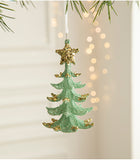 NNEDSZ Green Glitter Christmas Tree Ornament with Gold Star Top - Hanging Festive Decoration 5 pieces