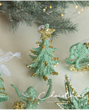 NNEDSZ Green Glitter Christmas Tree Ornament with Gold Star Top - Hanging Festive Decoration 5 pieces