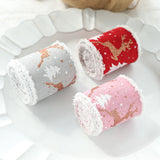 NNEDSZ Christmas-Themed Decorative Wired Ribbon Burlap– Reindeer and Tree Print Rolled Fabric Set ,Diameter 6.8 cm, length 2 cm (two set, 6 pieces in total)