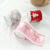 NNEDSZ Christmas-Themed Decorative Wired Ribbon Burlap– Reindeer and Tree Print Rolled Fabric Set ,Diameter 6.8 cm, length 2 cm (two set, 6 pieces in total)