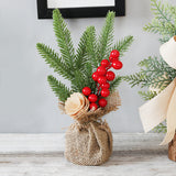 NNEDSZ Mini Christmas Pine Tree Decoration - 10.24 Inches Tall with Red Berries and Burlap Base  (4 trees)