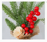 NNEDSZ Mini Christmas Pine Tree Decoration - 10.24 Inches Tall with Red Berries and Burlap Base  (4 trees)