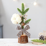 NNEDSZ Mini Rustic Christmas Tree Decoration – 9.84 Inches Tall with Cotton and Plaid Bow Accents (4 trees)