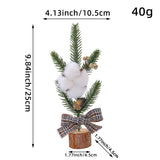 NNEDSZ Mini Rustic Christmas Tree Decoration – 9.84 Inches Tall with Cotton and Plaid Bow Accents (4 trees)