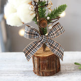 NNEDSZ Mini Rustic Christmas Tree Decoration – 9.84 Inches Tall with Cotton and Plaid Bow Accents (4 trees)