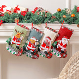 NNEDSZ Set of 4 Christmas Stockings with Santa, Reindeer, Snowman, and Teddy Bear - Holiday Mantel Decor