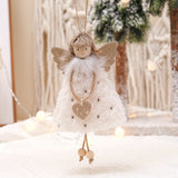NNEDSZ Fluffy Angel Hanging Ornament with Heart and Glitter Wings - Christmas Tree Decoration 16*10 cm White (6 pieces)