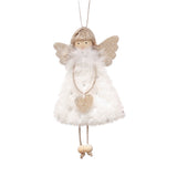 NNEDSZ Fluffy Angel Hanging Ornament with Heart and Glitter Wings - Christmas Tree Decoration 16*10 cm White (6 pieces)