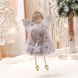 NNEDSZ Fluffy Angel Hanging Ornament with Heart and Glitter Wings - Christmas Tree Decoration 16*10 cm Grey(6 pieces)