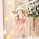 NNEDSZ Winter Angel Ornament with Gold Glitter Wings and White Scarf - Christmas Tree Hanging Decoration 15*9 cm Pink colour (5 pieces)