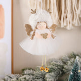 NNEDSZ Gold and White Angel Ornament with Bells and Glitter Wings - Christmas Hanging Decoration 16*10*5cm  White colour (5 pieces)