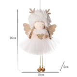 NNEDSZ Gold and White Angel Ornament with Bells and Glitter Wings - Christmas Hanging Decoration 16*10*5cm  White colour (5 pieces)