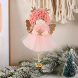 NNEDSZ Gold and White Angel Ornament with Bells and Glitter Wings - Christmas Hanging Decoration 16*10*5cm Pink colour (5 pieces)