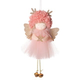 NNEDSZ Gold and White Angel Ornament with Bells and Glitter Wings - Christmas Hanging Decoration 16*10*5cm Pink colour (5 pieces)