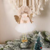 NNEDSZ Gold and White Angel Ornament with Bells and Glitter Wings - Christmas Hanging Decoration 16*10*5cm Coffee colour (5 pieces)