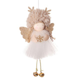 NNEDSZ Gold and White Angel Ornament with Bells and Glitter Wings - Christmas Hanging Decoration 16*10*5cm Coffee colour (5 pieces)