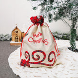 NNEDSZ Large Merry Christmas Drawstring Gift Bag with Plaid Accents - Perfect for Holiday Presents (3 pieces)