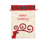 NNEDSZ Large Merry Christmas Drawstring Gift Bag with Plaid Accents - Perfect for Holiday Presents (3 pieces)