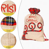 NNEDSZ Large Merry Christmas Drawstring Gift Bag with Plaid Accents - Perfect for Holiday Presents (3 pieces)