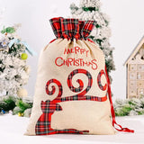 NNEDSZ Large Merry Christmas Drawstring Gift Bag with Plaid Accents - Perfect for Holiday Presents (3 pieces)