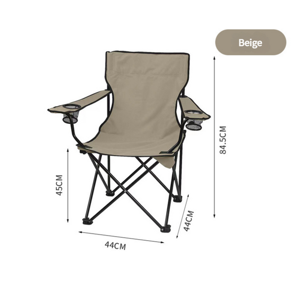NNEDSZ 2pcs Cream Portable Folding Camping Chair with Armrests and Cup Holder