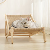 NNEDSZ Adjustable Wooden Cat Lounge Chair - Comfortable Woven Hammock for Cats