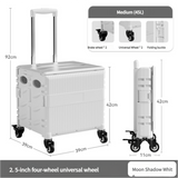 NNEDSZ Foldable Rolling Storage Cart with Telescopic Handle - Large Capacity, Portable Utility Box  45L white