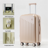 NNEDSZ Smart Carry-On Luggage with Cup Holder & USB Charging Port - Pink Color Spinner Suitcase for Travel Convenience  24 inch