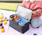 NNEDSZ Insulated Picnic Basket with Aluminum Frame - Portable Collapsible Cooler Bag 18L 40*20*23cm(Gray)