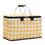 NNEDSZ Insulated Picnic Basket with Aluminum Frame - Portable Collapsible Cooler Bag 18L 40*20*23cm(Yellow plaid)