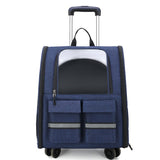NNEDSZ Blue 3-in-1 Pet Carrier: Rolling Backpack with Collapsible Design