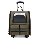 NNEDSZ khaki 3-in-1 Pet Carrier: Rolling Backpack with Collapsible Design