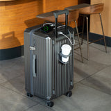 NNEDSZ Smart Hard-Shell Luggage with USB Charging Port & Cup Holder - 24"Spinner Suitcase in Grey