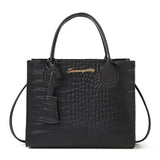 NNEDSZ Elegant Crocodile Embossed Faux Leather Handbag - Black Tote with Dual Handle for Women 20*16*9cm
