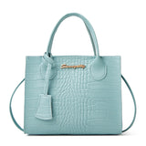 NNEDSZ Elegant Crocodile Embossed Faux Leather Handbag - Blue Tote with Dual Handle for Women 20*16*9cm