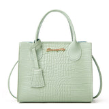 NNEDSZ Elegant Crocodile Embossed Faux Leather Handbag - Green Tote with Dual Handle for Women 20*16*9cm