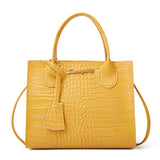 NNEDSZ Elegant Crocodile Embossed Faux Leather Handbag - Yellow Tote with Dual Handle for Women 20*16*9cm