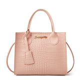 NNEDSZ Elegant Crocodile Embossed Faux Leather Handbag - Pink Tote with Dual Handle for Women 20*16*9cm