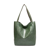 NNEDSZ Vintage Genuine Leather Tote Bag - Stylish and Spacious Everyday Shoulder Bag  (Green)