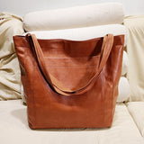 NNEDSZ Vintage Genuine Leather Tote Bag - Stylish and Spacious Everyday Shoulder Bag  (darker brown)