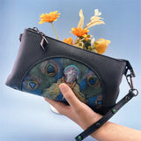 NNEDSZ Women's Embossed Peacock Leather Wristlet Clutch - Elegant and Artistic Handbag 23*12*2cm