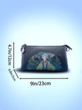 NNEDSZ Women's Embossed Peacock Leather Wristlet Clutch - Elegant and Artistic Handbag 23*12*2cm